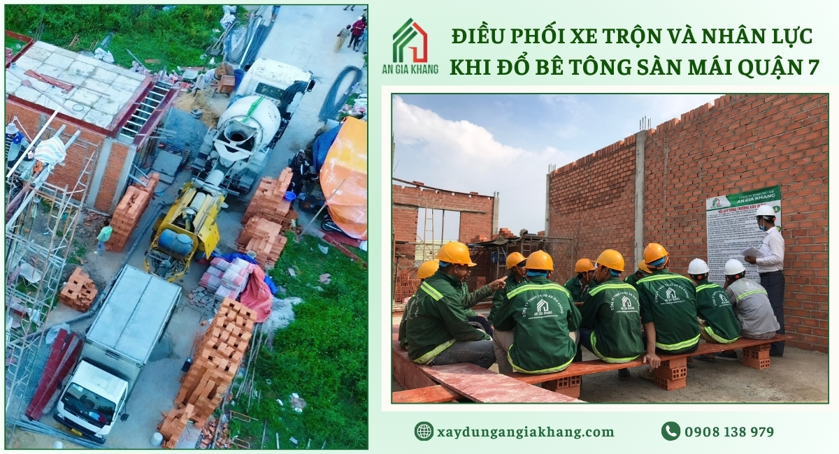 Điều phối xe trộn và nhân lực để đổ liên tục, tránh nối mạch