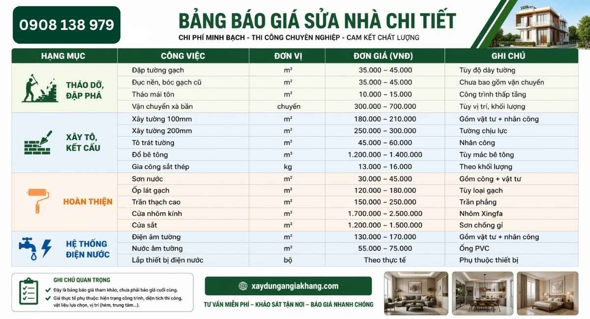 Báo giá sửa nhà
