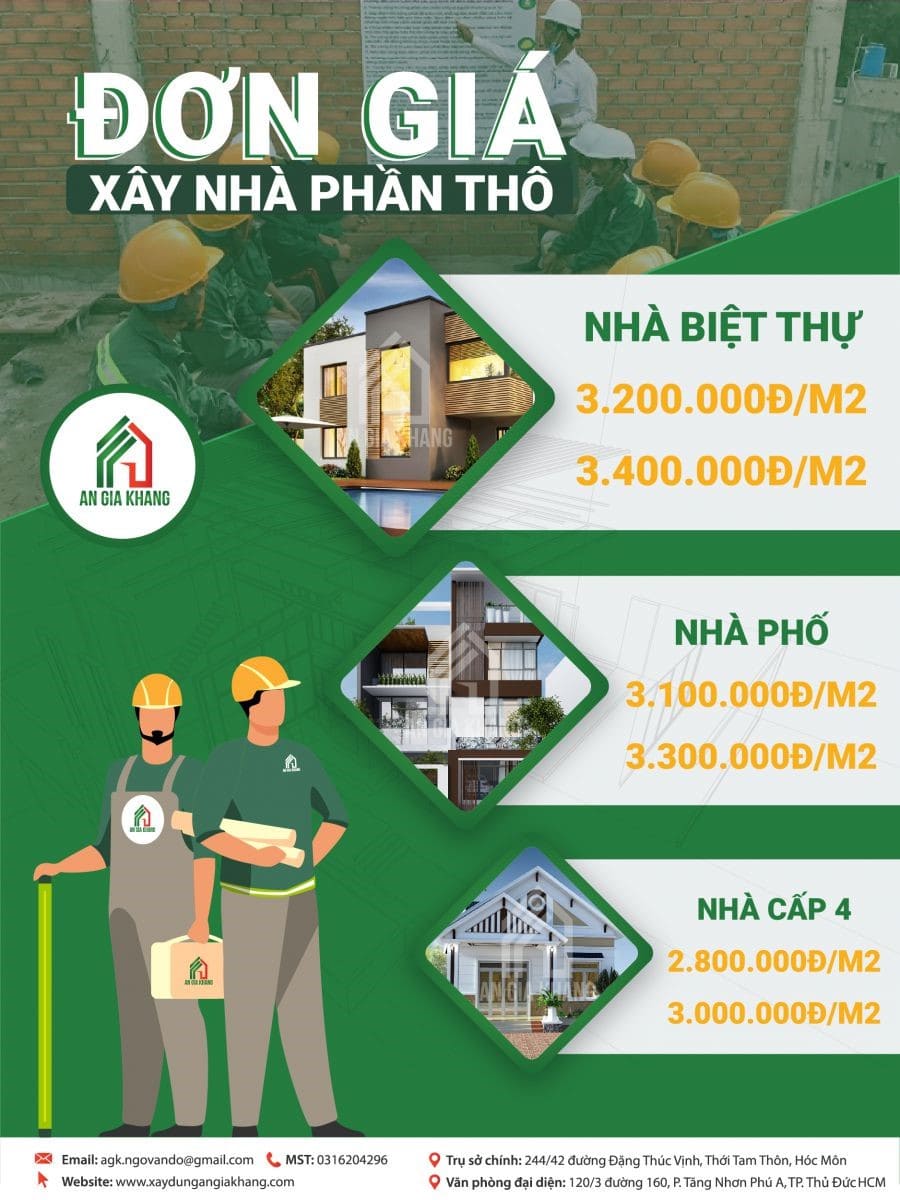 đơn giá xây nhà phần thô An Gia Khang