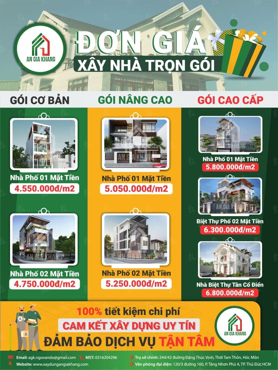 Đơn giá xây nhà trọn gói