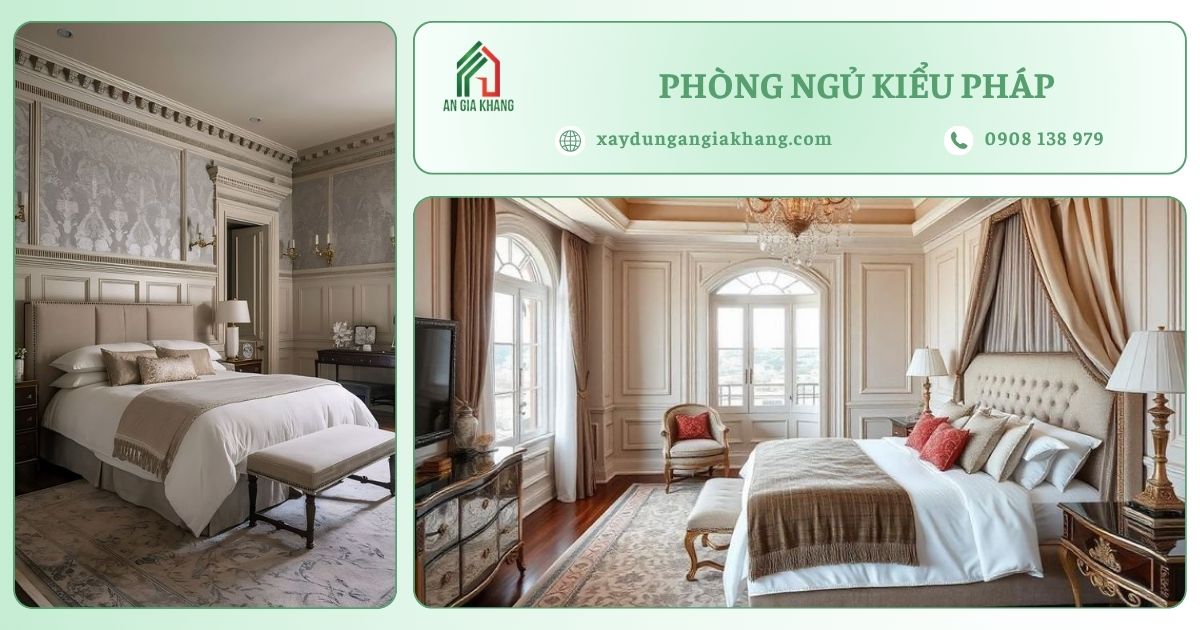 Phòng ngủ trong thiết kế biệt thự kiểu Pháp