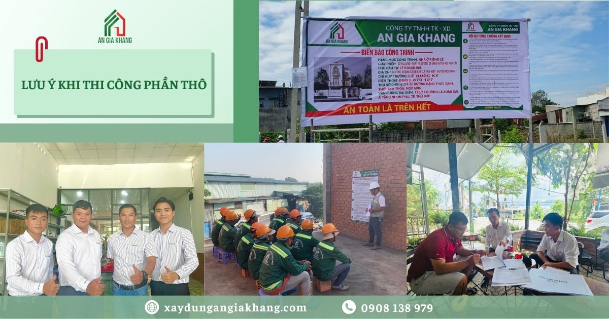 Lưu ý khi thi công phần thô gồm vật liệu và nhân công hoàn thiện