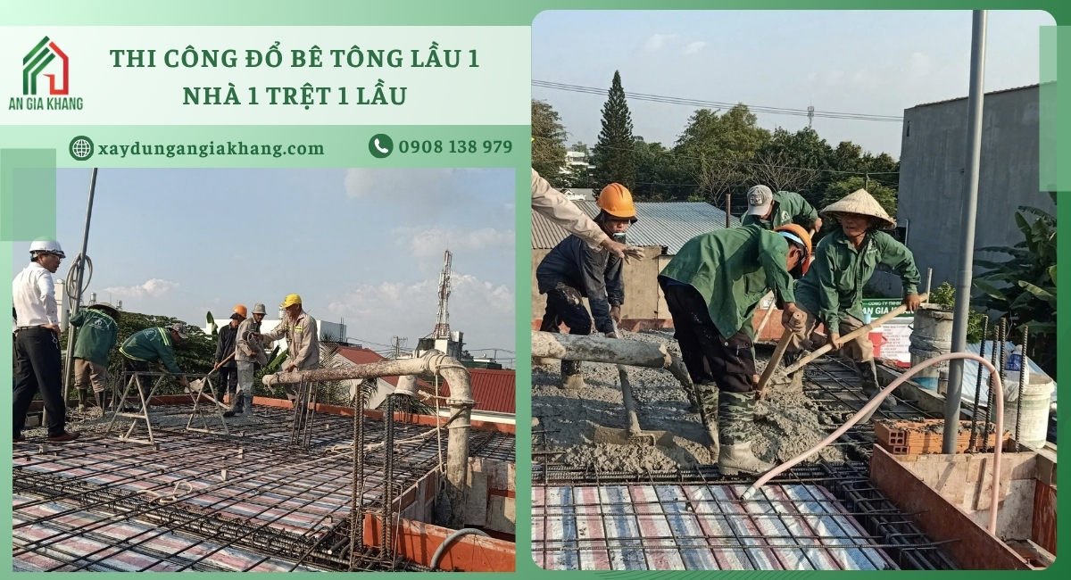 Thi công đổ bê tông sàn lầu 1