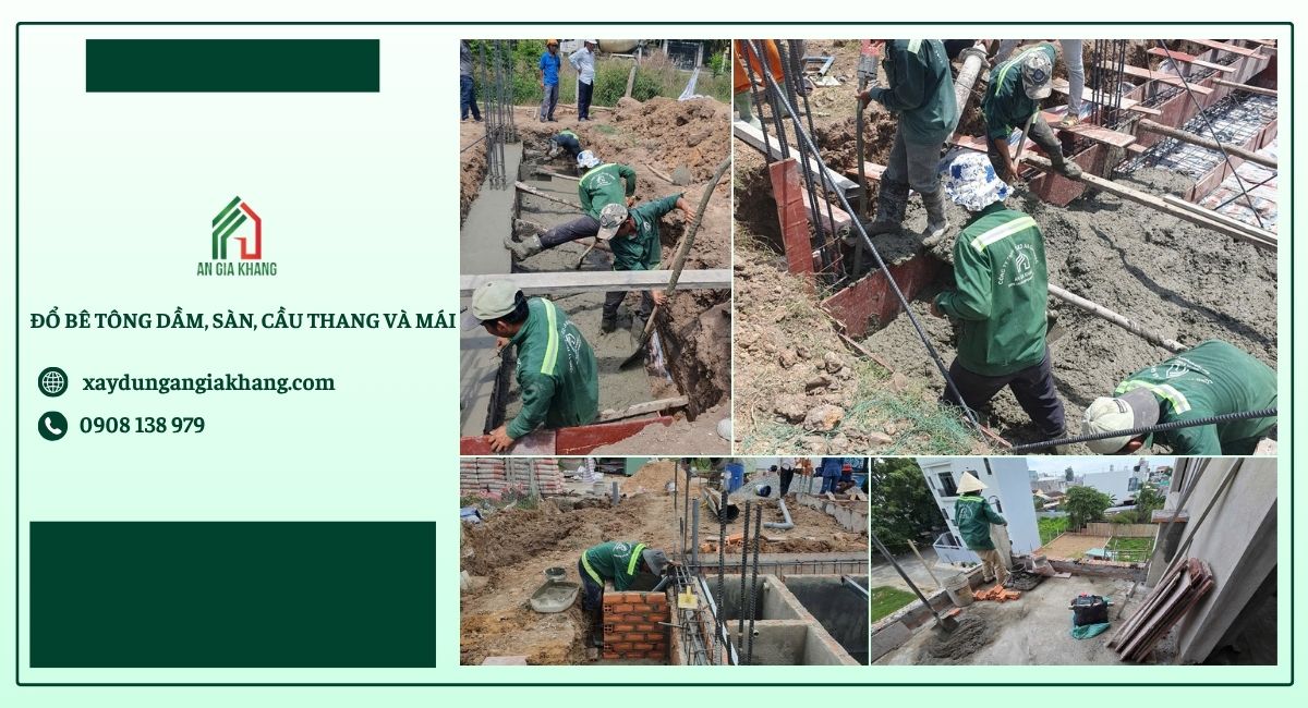 Đổ bê tông dầm, dàn, cầu thang và mái