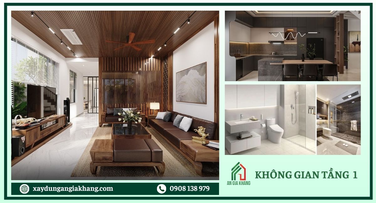 Không gian tầng 1 nhà 2 tầng mái Nhật