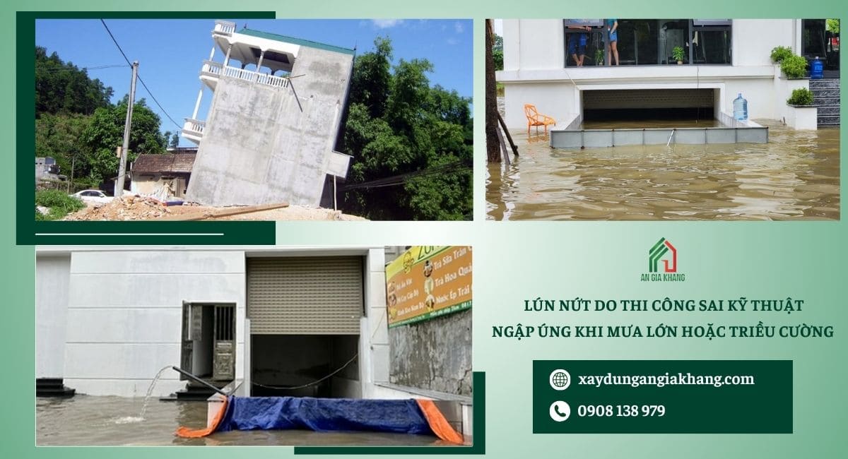 Lún nứt do thi công sai kỹ thuật hoặc ngập úng khi mưa lớn hoặc triều cường 
