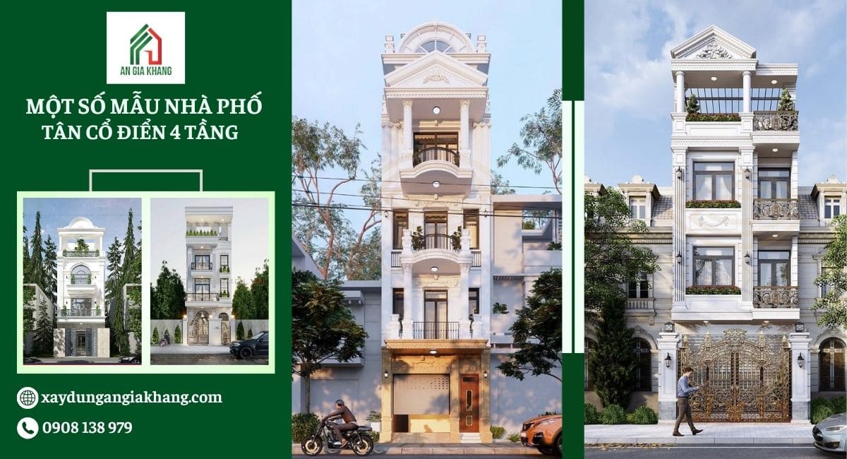 Một số mẫu nhà phố tân cổ điển 4 tầng
