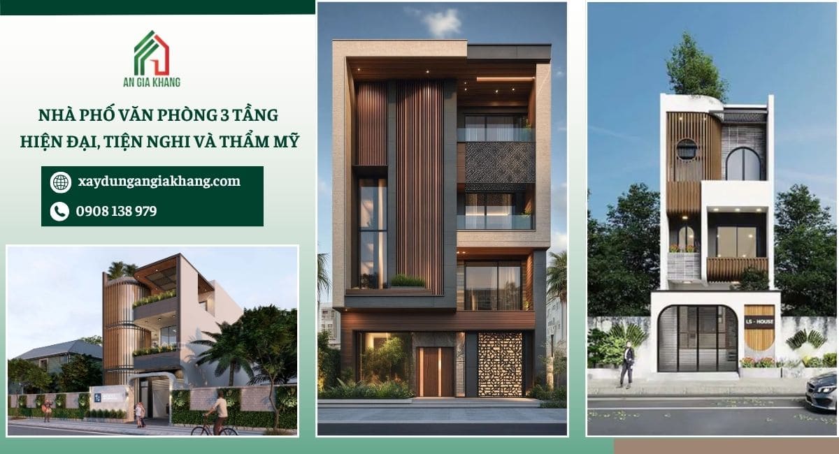 Nhà phố văn phòng 3 tầng hiện đại tiện nghi và thẩm mỹ 