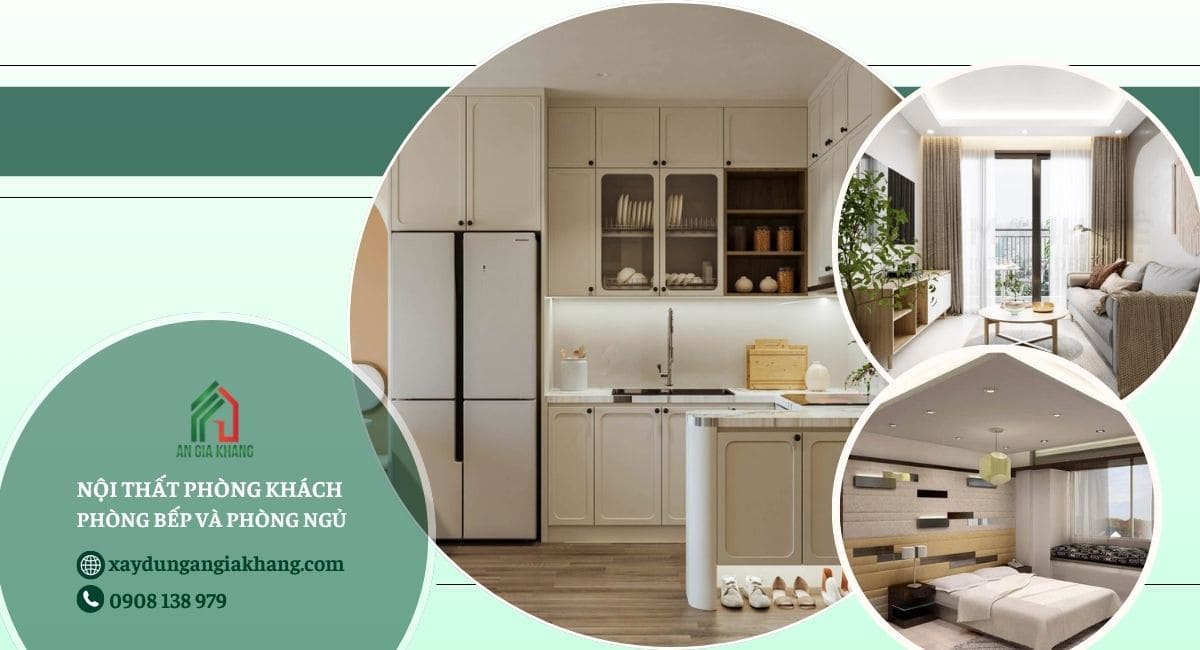 Nội thất phòng khách, phòng bếp và phòng ngủ