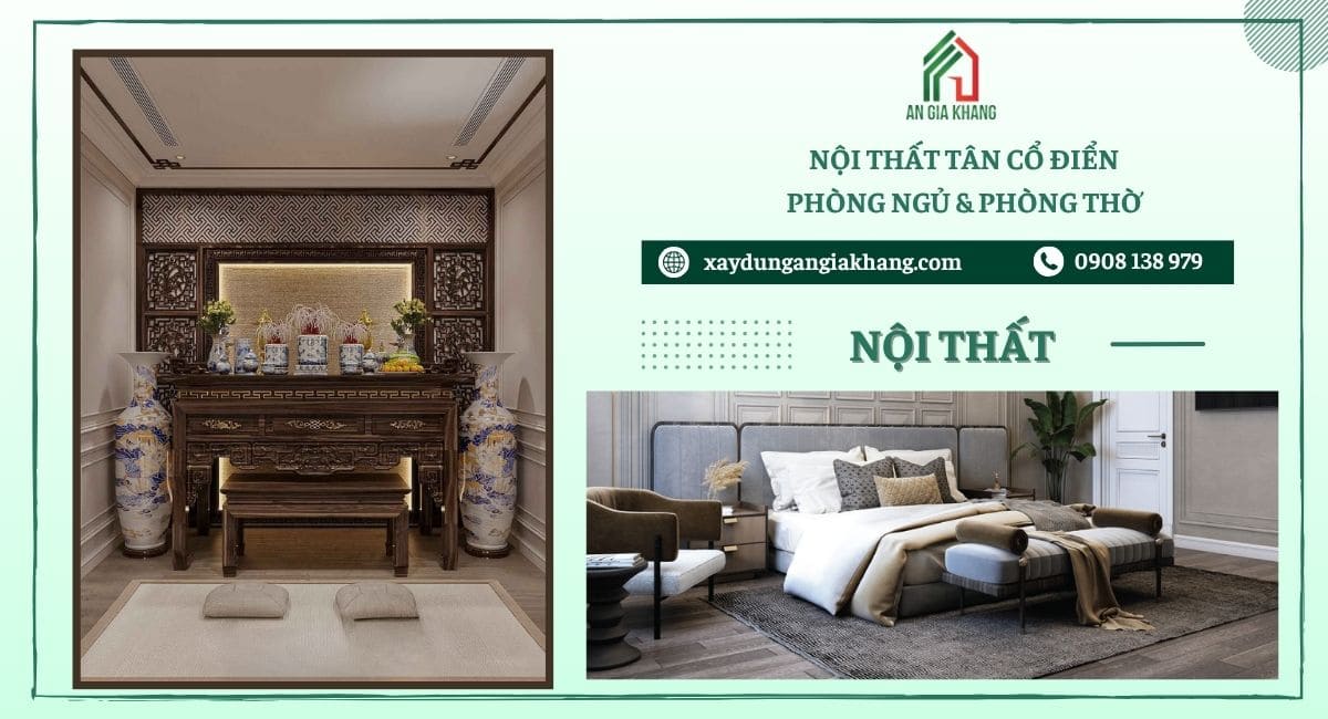Nội thất tân cổ điển phòng ngủ và phòng thờ