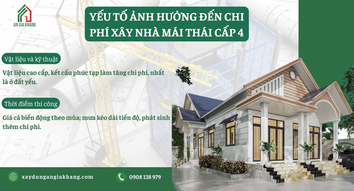 Yếu tố ảnh hưởng đến chi phí nhà mái Thái cấp 4