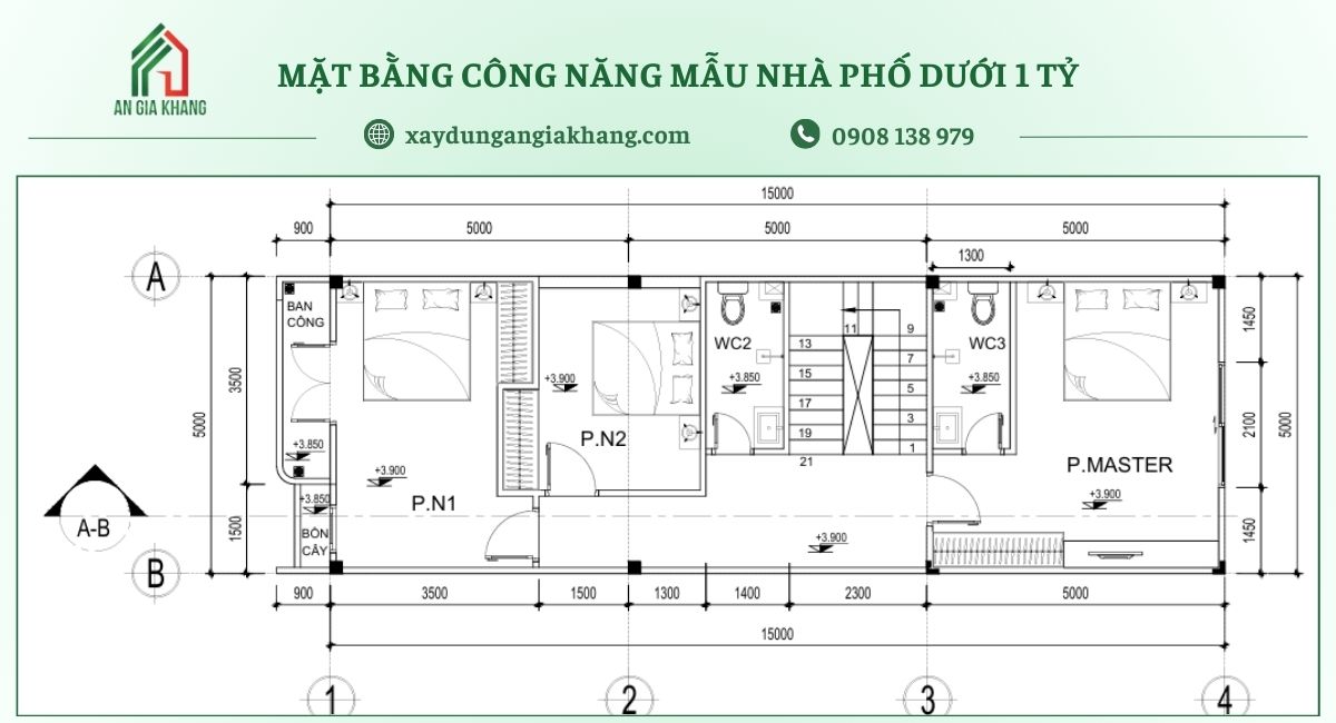 Mặt bằng công năng mẫu nhà phố dưới 1 tỷ