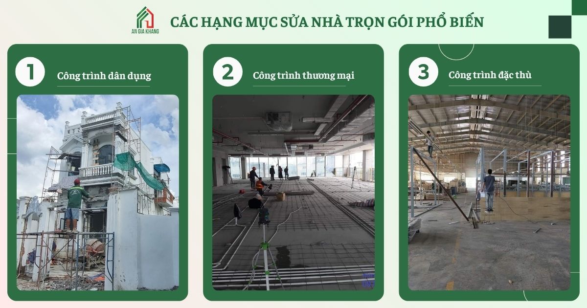 Các hạng mục sửa nhà trọn gói phổ biến hiện nay