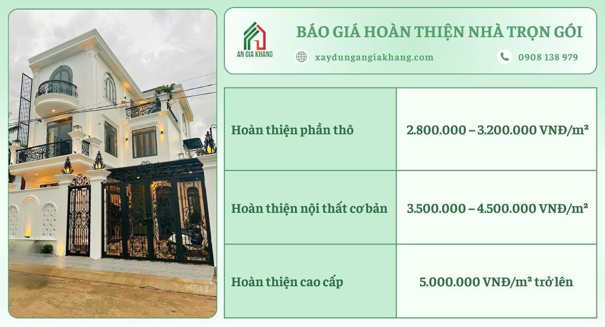 Báo giá hoàn thiện nhà trọn gói tham khảo