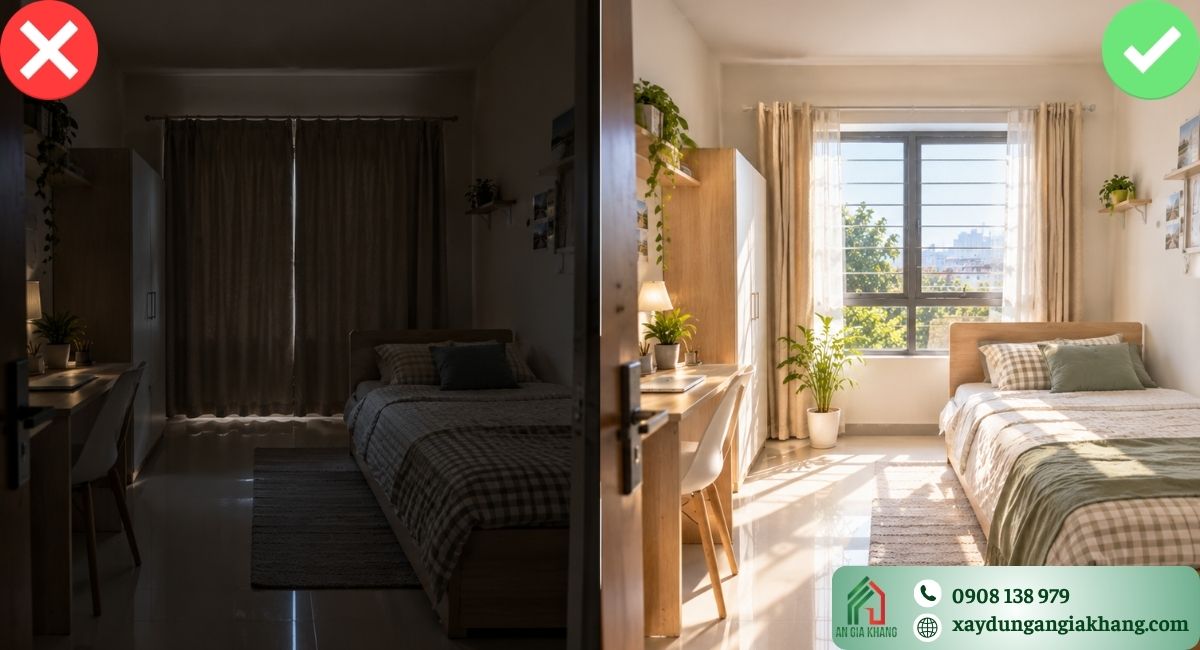 Dùng ánh sáng và rèm cửa để hóa giải phong thủy phòng trọ