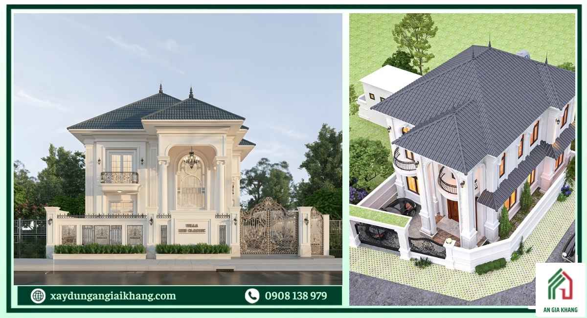 Nhà 2 tầng mái Nhật tân cổ điển