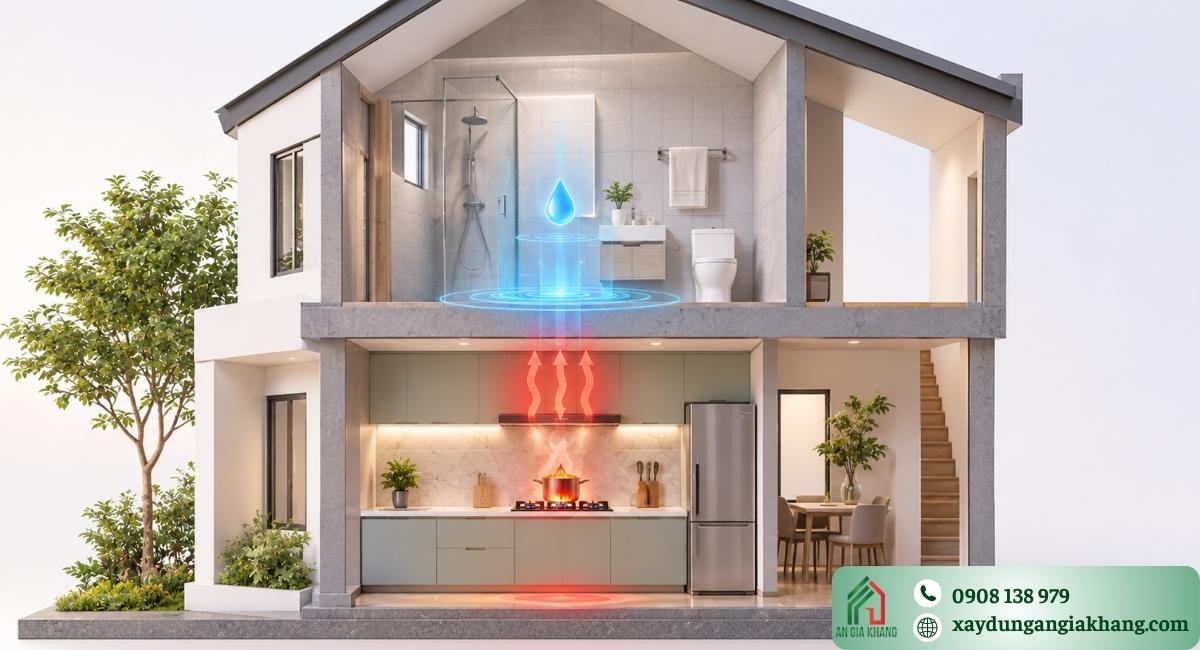 Bếp đặt dưới nhà vệ sinh hoặc phòng thờ