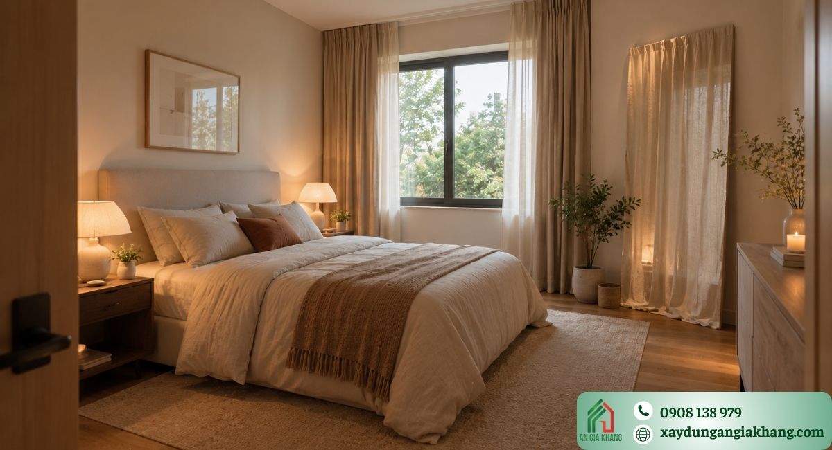 Giường ngủ đối diện gương hoặc cửa phòng