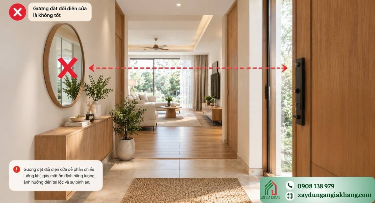 Gương treo đối diện cửa ra vào