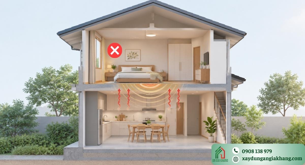 Phòng ngủ nằm trên bếp hoặc nhà vệ sinh