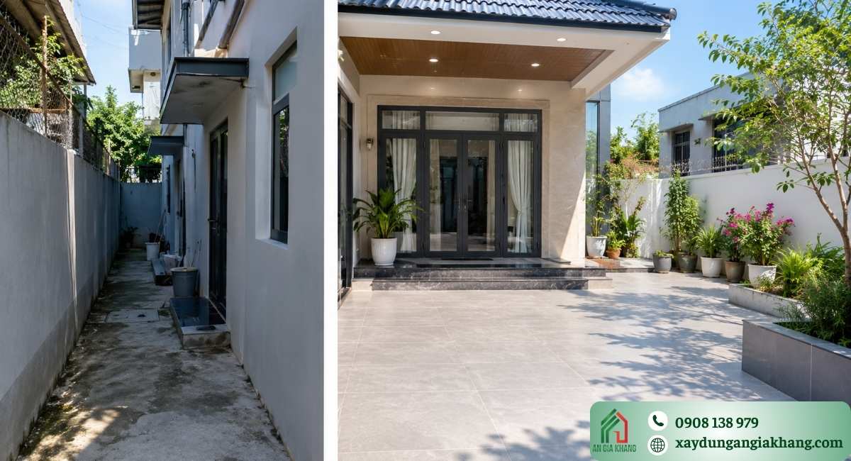 Sân trước quá hẹp hoặc bị che khuất hoàn toàn