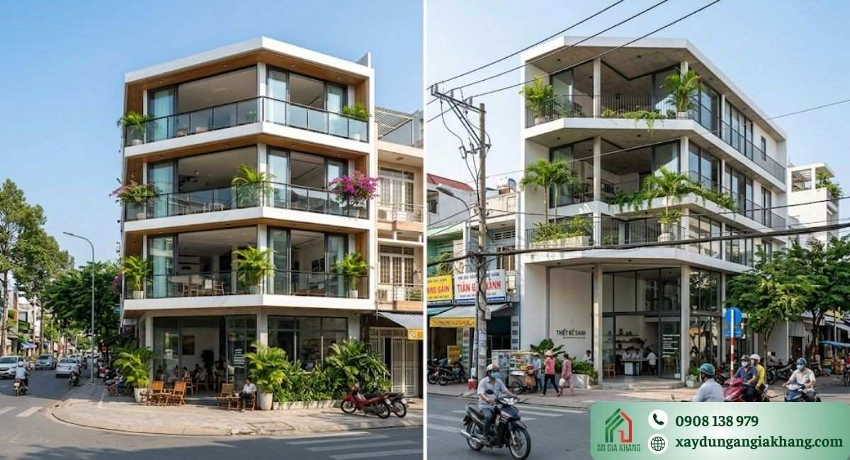 Nhà lô góc phong cách kiến trúc mở