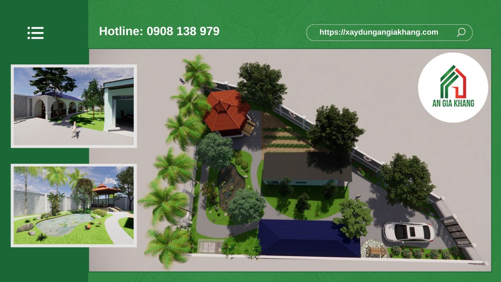 Nhà vườn cấp 4 thiết kế 3D