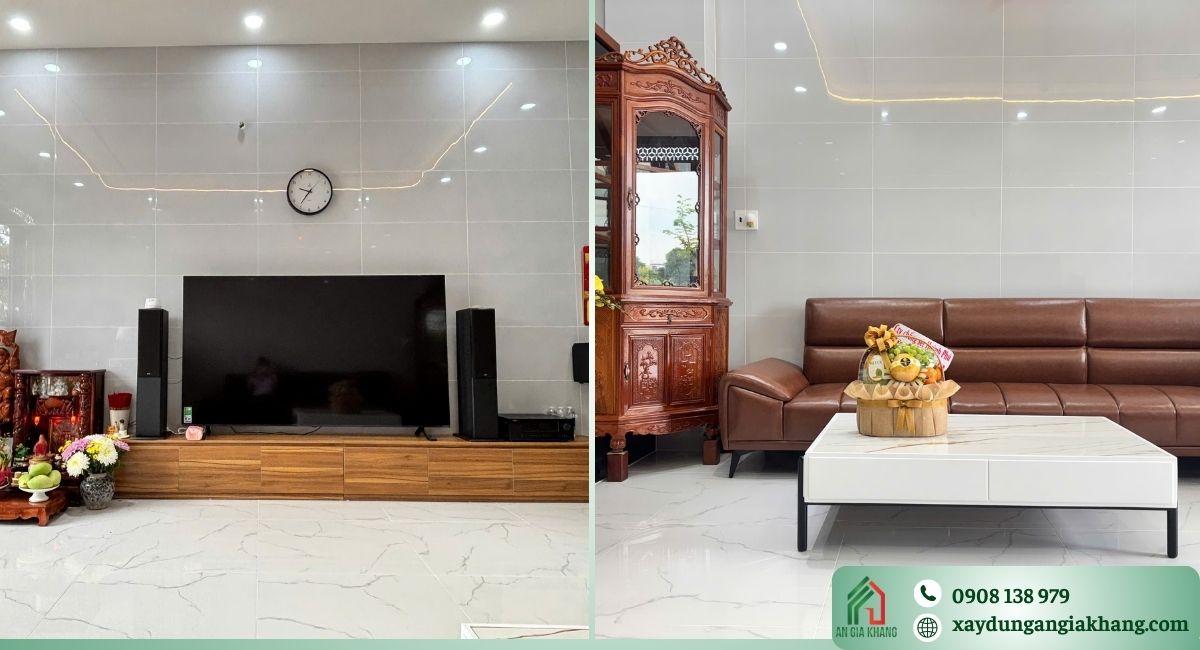 Kệ tivi và tủ trang trí phòng khách gọn gàng