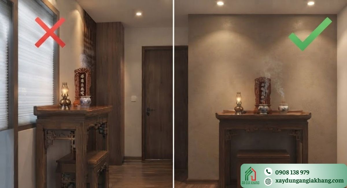 Bàn thờ nên đặt dựa vào tường vững chắc, kiên cố