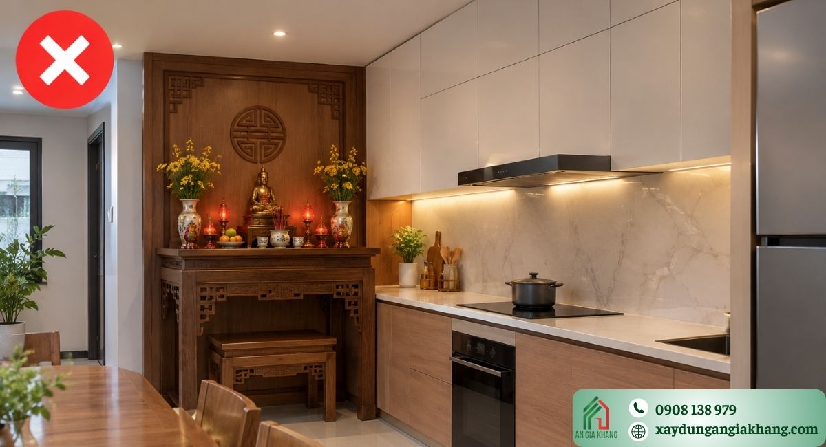 Kiêng đặt bàn thờ gần hoặc đối diện bếp nấu