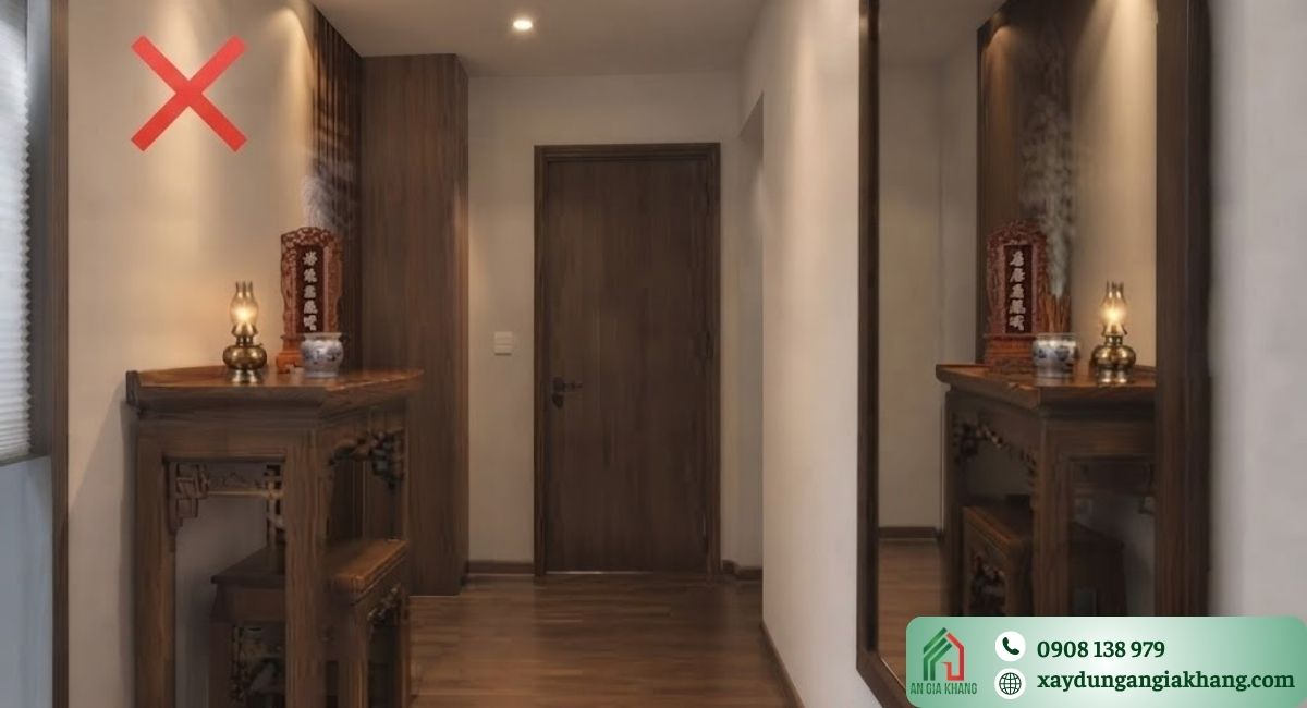 Kiêng đặt gương đối diện bàn thờ