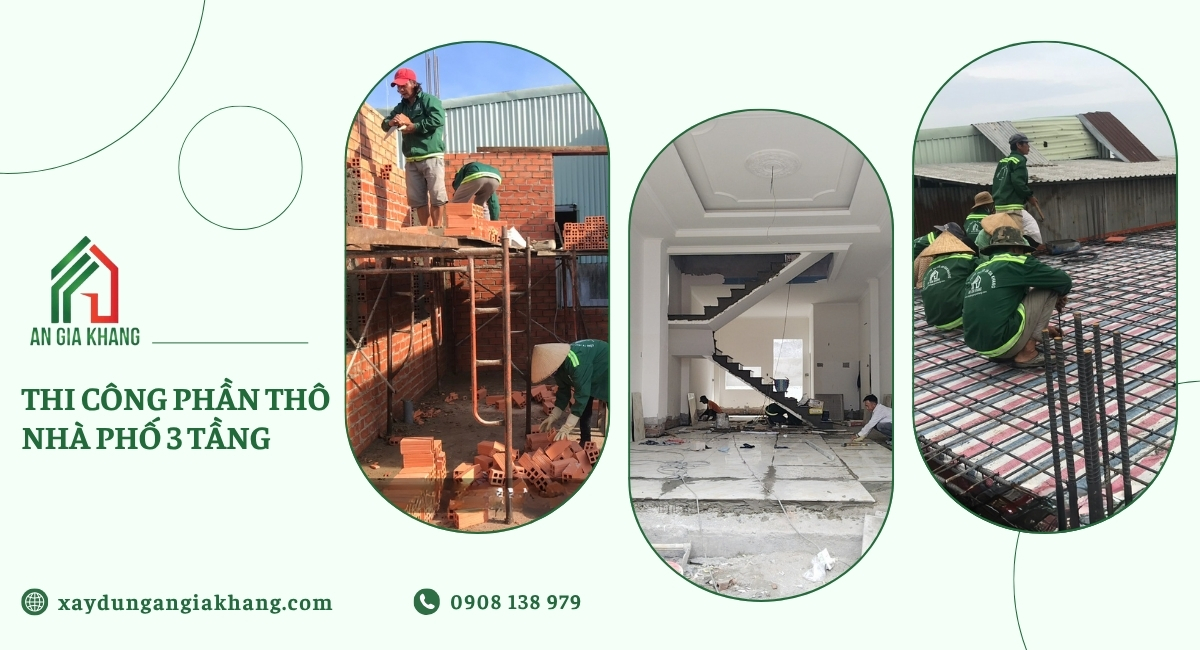 Thi công phần thô công trình nhà phố 3 tầng