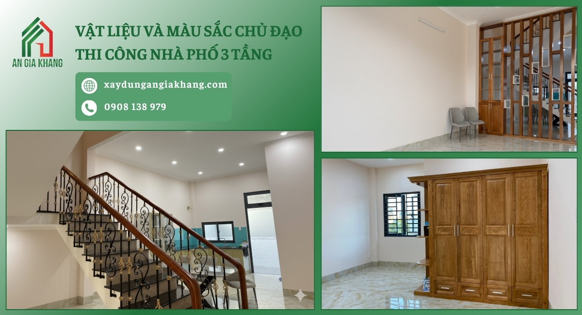 Vật liệu và màu sắc chủ đạo nhà phố 3 tầng