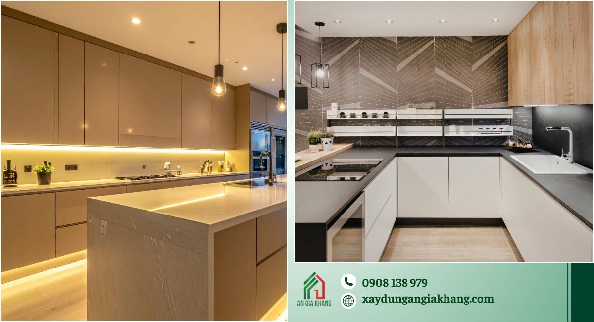 Thi công tủ bếp MDF chống ẩm hiện đại