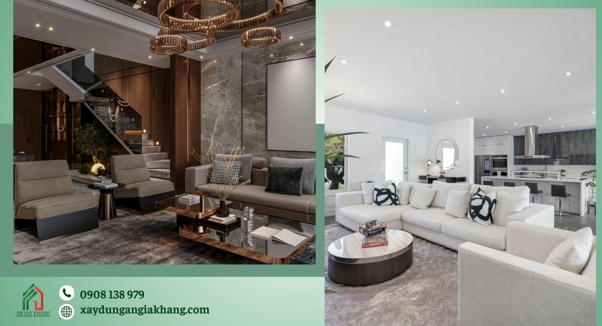 Chi phí thi công nội thất phòng khách phụ thuộc thiết kế và vật liệu
