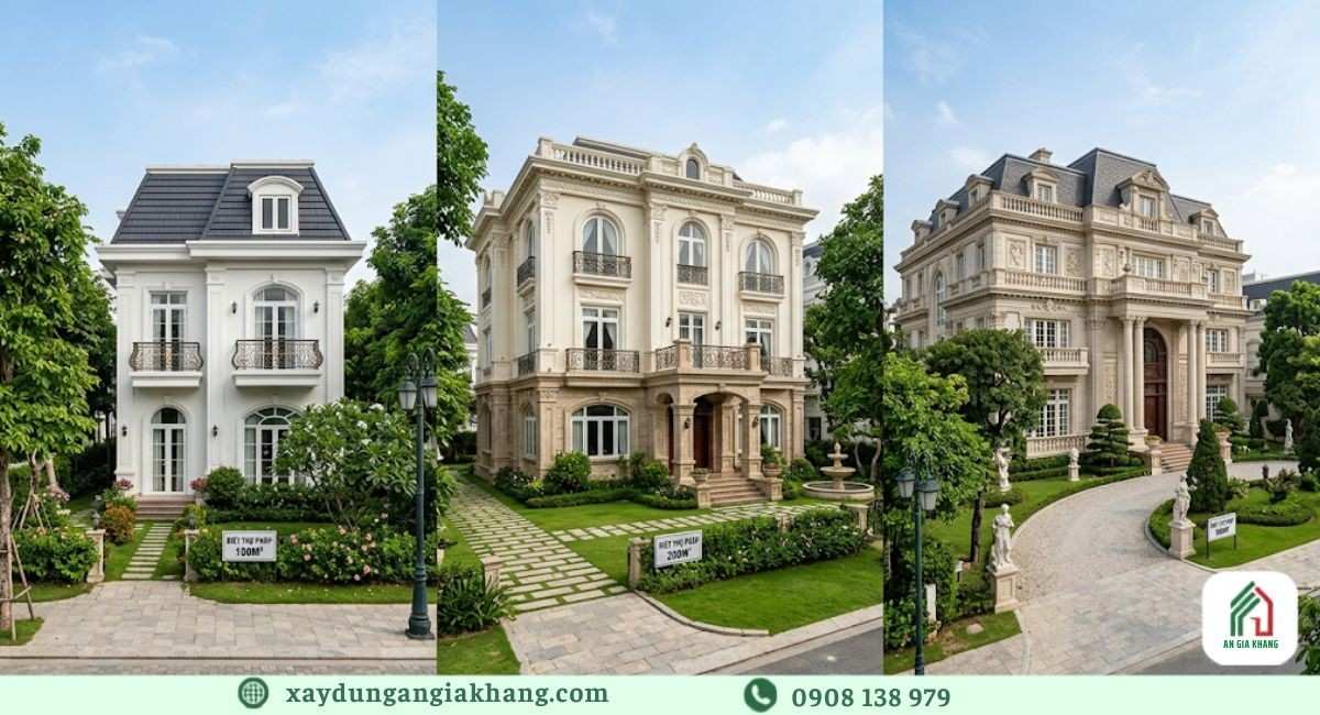 Mẫu biệt thự Pháp theo diện tích