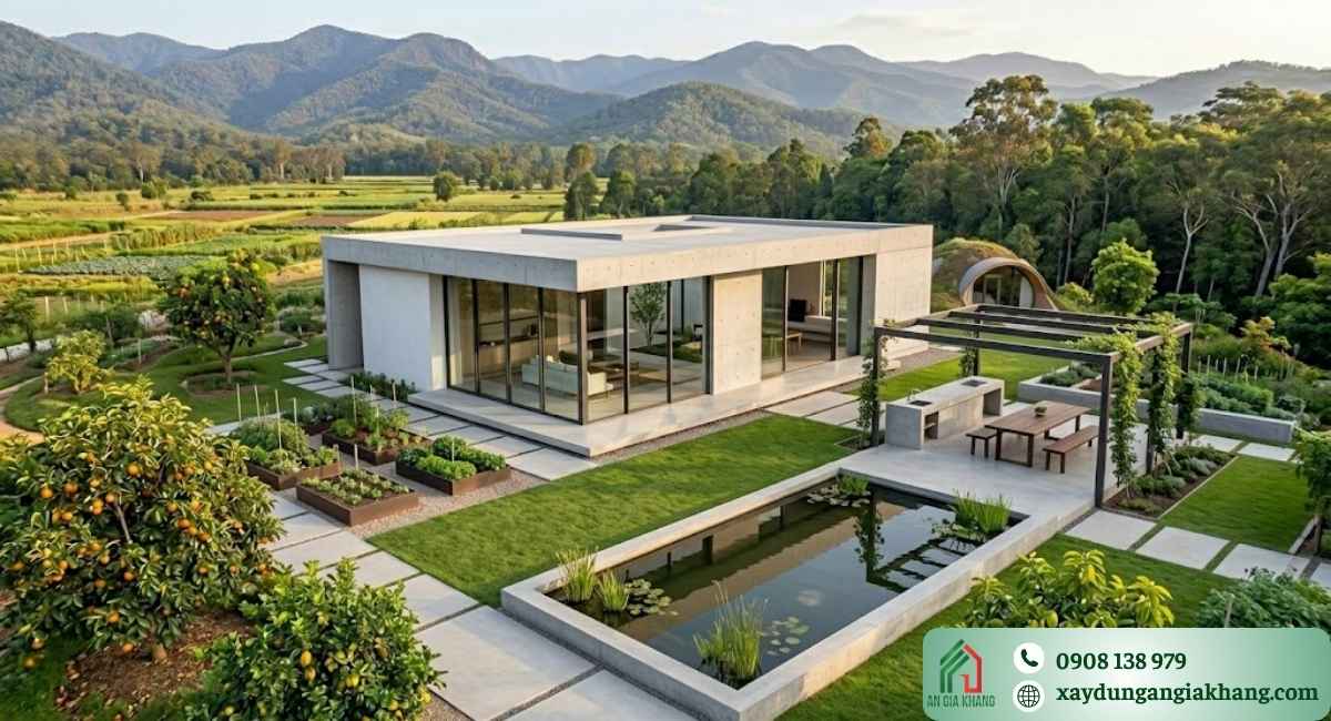mẫu thiết kế nhà vườn 1 tầng hiện đại