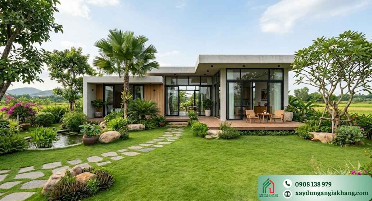 Thiết kế nhà vườn 1 tầng hiện đại đẹp