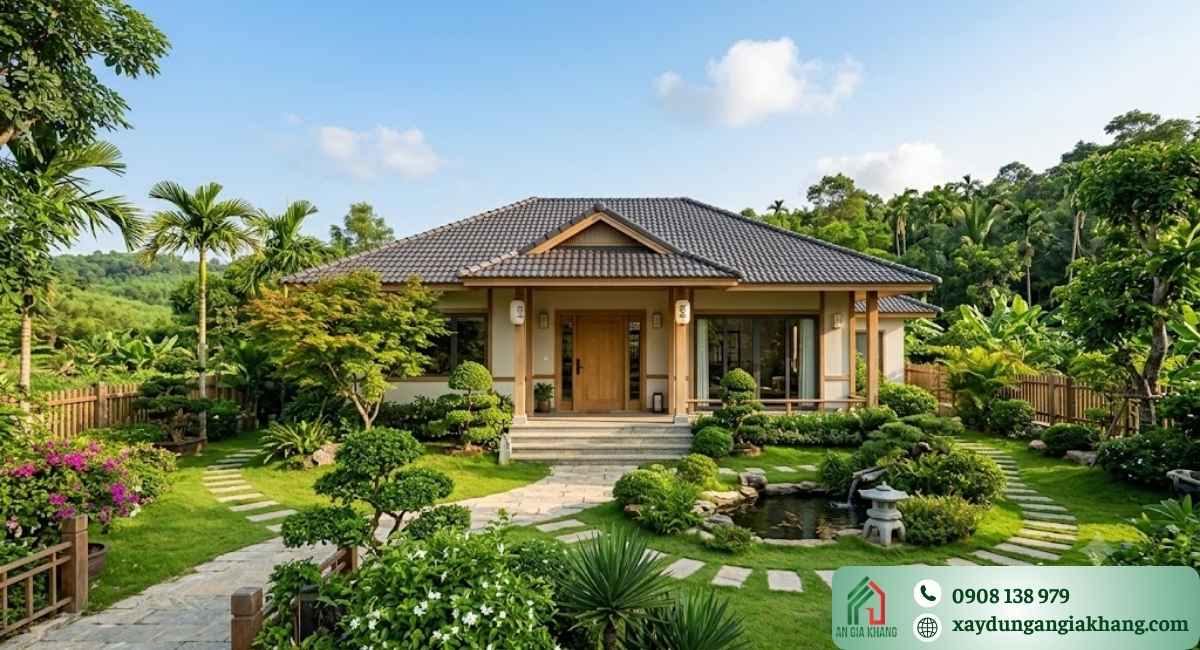 Mẫu thiết kế nhà vườn cấp 4 mái Nhật đẹp