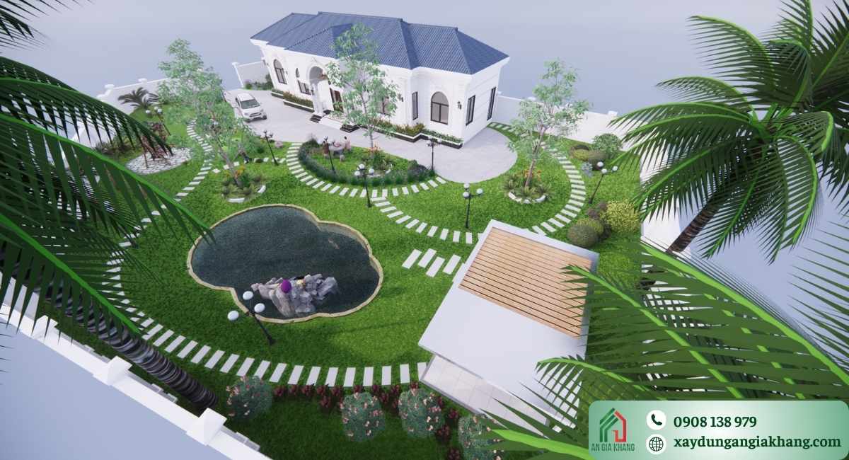 Không gian sân vườn trong thiết kế nhà vườn tân cổ điển
