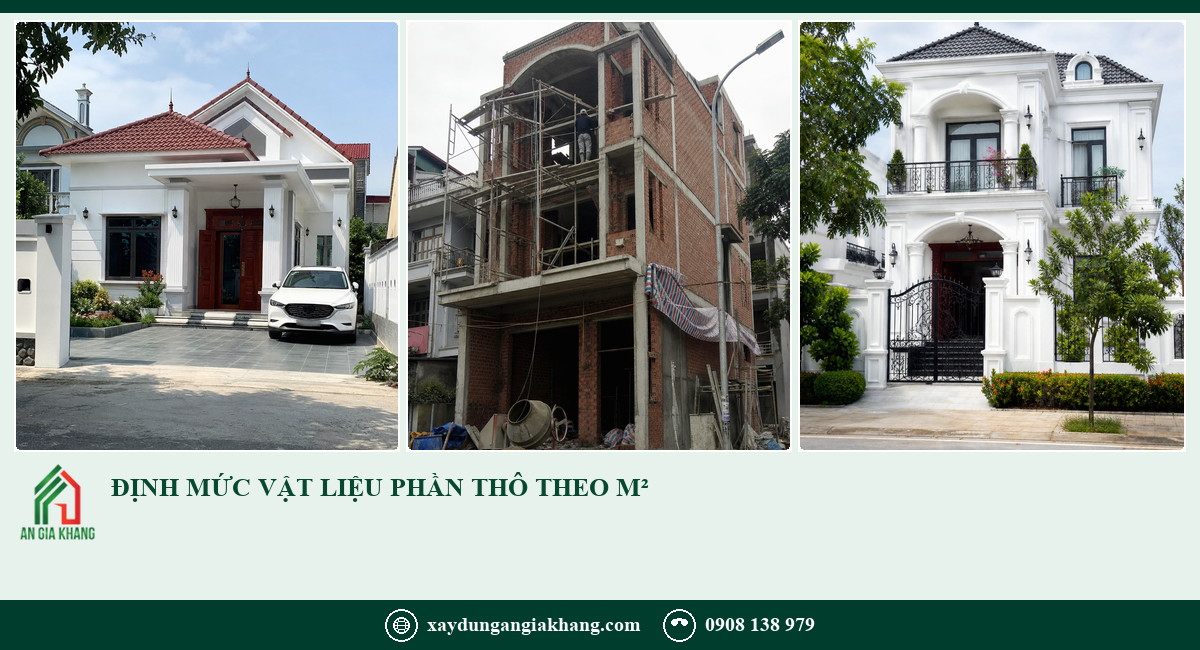 Định mức vật liệu xây dựng phần thô theo m²